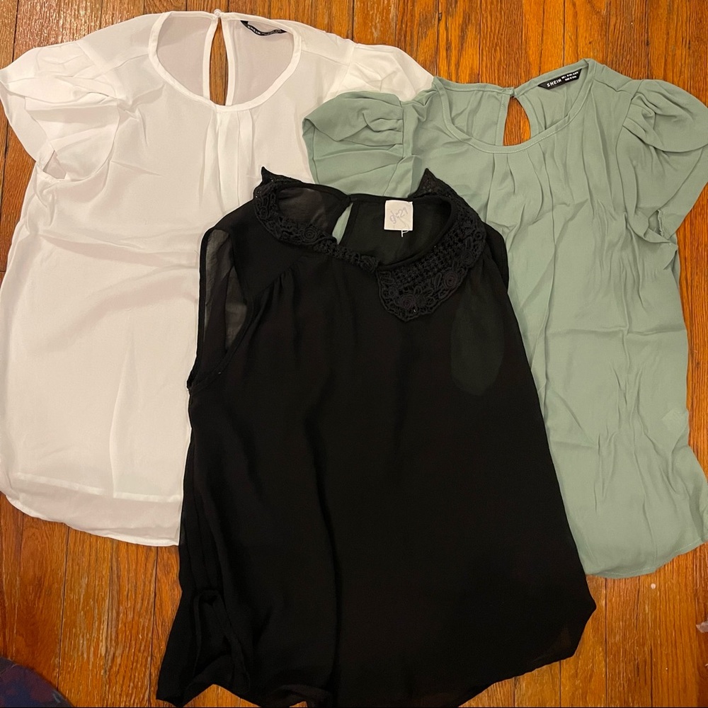 SHEIN BUNDLE DEAL Tulip Sleeve Pleated Neck Top Womens Size S,M,M